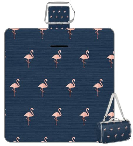 Mularoka Picknickdecke mit niedlichem Flamingo-Muster, wasserdicht, sanddicht, faltbar, Stranddecke, 150 x 145 cm, extra groß, tragbar, waschbar, Outdoor-Matte für Camping, Park, Gras, Wandern, Reisen
