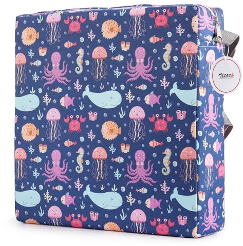 Zicac Sitzerhöhung Stuhl Kind Tragbar Abnehmbar Waschbar Sitzkissen Kinder | 32x32x8cm Stuhlerhöhung Kind mit Rutschfester Streifen, Sitzerhöhung Kinder für Essen Klavier Spielen Ausflug Picknick Reisen