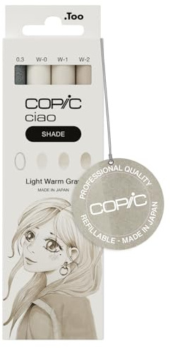 Copic Ciao Shade Set Light Warm Gray, 3 Twin Marker mit einer mittelbreiten und einer Brush-Spitze, inkl. Multiliner Warm Gray 0,3 mm