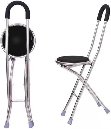Orthologics™ Folding Aluminium Travel Walking Stick Cane Seat with Padded Stool 4 Leg Chair Sturdy Men Unisex Portable Disability Elderly Medical Aid Support - M8