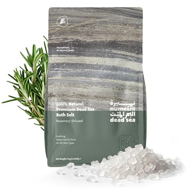 Numeira Totes Meer Badesalz, Grobes Totes Meersalz mit Rosmarinduft 1 kg | Natürlich geerntetes Totes Meersalz, Badesalz zum Einweichen und Entspannen aus Jordanien, für ein wohltuendes Baderitual