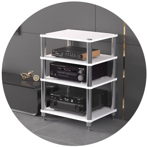 Mobiletto per giradischi a 4 ripiani con ripiani multifunzione in MDF e supporto per l'intrattenimento, colore bianco, 60 x 48 x 94 cm