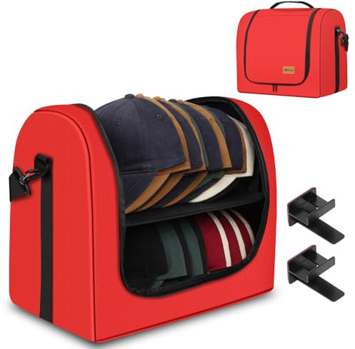 Baseballkappen-Organizer, Huttasche für Reisen und Umzug, Reiseetui für Herren, tragbare Hut-Aufbewahrungsbox für 26 Kappen, perfekt für Zuhause und unterwegs (rot)