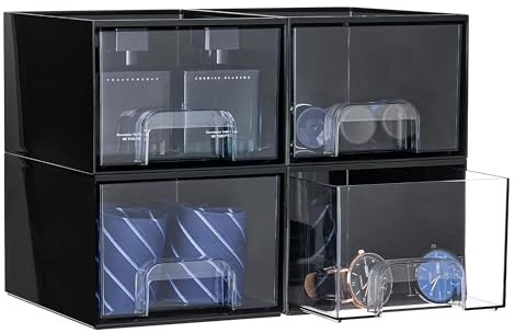 Vtopmart Black Small Stackable Storage Drawers, Cologne Organizer for Men,Plastic Containers for Vanity, Dresser,Office Desk,Bathroom Countertop Organization,Ideal for Room Decor,Gifts for Men