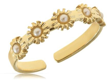 Made by Nami Boho Ring Gold aus chirurgischem Edelstahl Damenring Gold Größenverstellbar Geschenk Damen Schmuck Wasserfester Schmuck (Sonne)