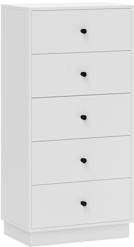 HOMCOM Kommode Sideboard mit 5 Schubladen Schrank aus Holzwerkstoff Aufbewahrungsschrank im Modern Stil Schubladenschrank Kommodenschrank für Wohnzimmer Schlafzimmer Flur 47 x 29 x 95 cm Weiß