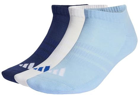 adidas Unisex CUSHIONED ESSENTIALS LOW CUT SOCKS 3 PAIR PACK, dark blue/white/glow blue, 42-45