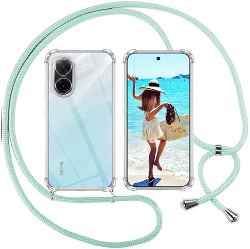 ISOI Handykette für Xiaomi Redmi A5 4G Hülle, Transparent Silikon Handyhülle für Xiaomi Redmi A5 4G mit Kette Schutzhülle, Grün