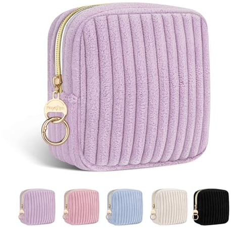 Neceser Compresas Bolsa de Almacenamiento de Fleece para Compresas Algodon Tampones Bolso Menstrual con Cremallera de Servilletas Sanitarias Mini Bolsa Portátil para Mujers Adolescent Niñas(Morado)