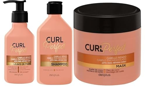 Deliplus Schampo + sköljmask + mask utan sköljning Curl Perfect Pack för lockigt hår lämplig för curly 400 ml, 400 ml och 200