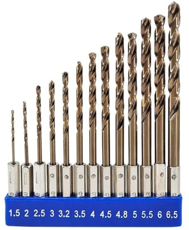 Wouueso Set di Punte da Trapano Metriche con Gambo Esagonale al 5% di Cobalto (1,5 mm-6,5 mm/13 Pezzi) Adatte per Acciaio Inossidabile, Ghisa, Metallo Duro