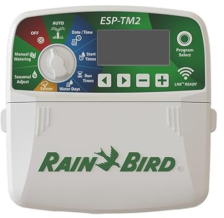 Rain Bird Programador de Riego Automático ESP-TM2 4 Zonas Interior | Compatible WiFi con Módulo LNK2 (No Incluido) | Pantalla LCD Retroiluminada | Fácil Programación