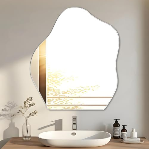 EONAZE Espejo de Pared Asimétrico Espejo de Baño Vidrio Espejos Decorativos de Pared Espejos Adhesivos Mirror Wall para Baño Dormitorio Entrada Recibidor Habitacion Salon Gimnasio