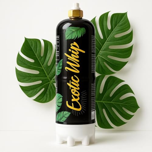 ExoticWhip 8g N2O per sifoni panna – equivale a 86 capsule – 100% riciclabile. Cilindro in acciaio inox di alta qualità, ideale per feste e preparazioni culinarie.
