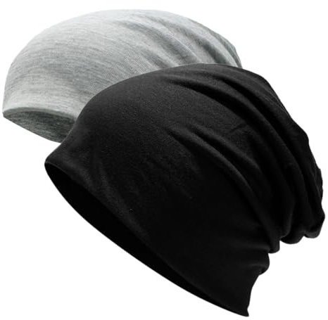 COYUN 2 Pezzi Berretto Invernali da Uomo Donna, Berretti Cappello Skull Cotone Slouch Beanie Unisex Berretto Sportivo Caldo per Tutte Le Stagioni Sci Ciclismo Allenamento(Nero+Grigio)