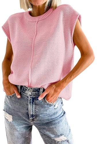 shownicer Pulls sans Manches Femme Col Rond Gilet en Tricot Décontracté Couleur Unie Pullover A Rose XL
