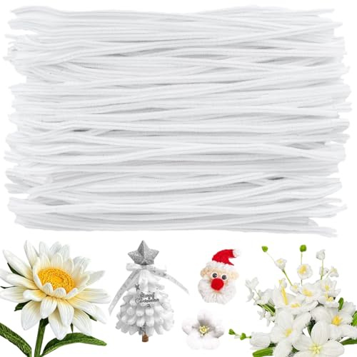 Niuny Pfeifenputzer zum Basteln 200 Stk Pfeifenreiniger Blumen Pipe Cleaners for Crafting 30cm Pfeifenreiniger Weiß Chenilledraht Pfeiffenreiniger für Bastelarbeiten und Dekoration Heimwerken