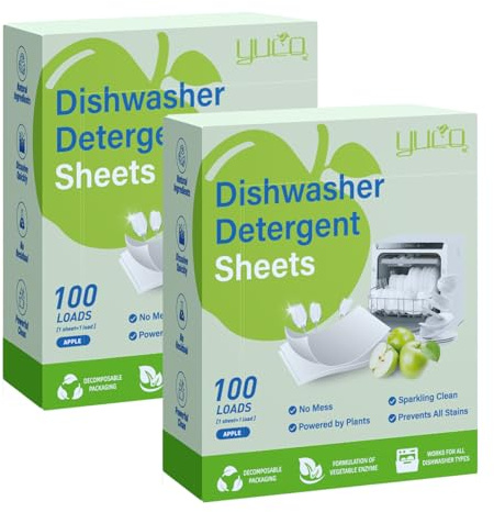 200 Stück Frischblatt Spülmaschinenblätter Ohne Chemie, Dishwasher Sheets Kraftvolle Reinigung, Geschirrspüler Blätter, Plastikfrei und Biologisch Abbaubar, Duft von grünem Apfel