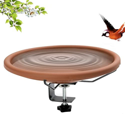 Bain d'oiseaux | Clip de clôture résistant aux intempéries | Fixation à pince et distributeur d'eau pour balustrade jardin, cour, terrasse, maison, appartement, perruche