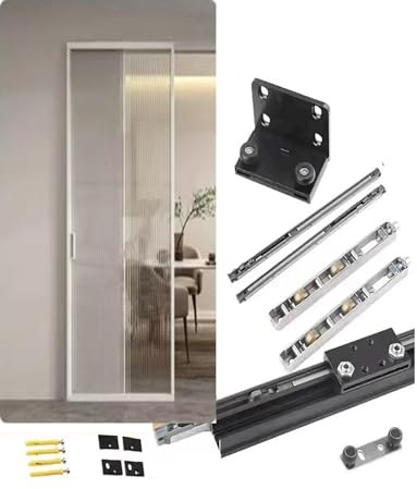 Ghost Door Hardware Two-Way Buffer Trackless Invisible Track Bedroom Partition Sliding Door Hanging Slide, for Interior Barn Doors(120cm/47.3)