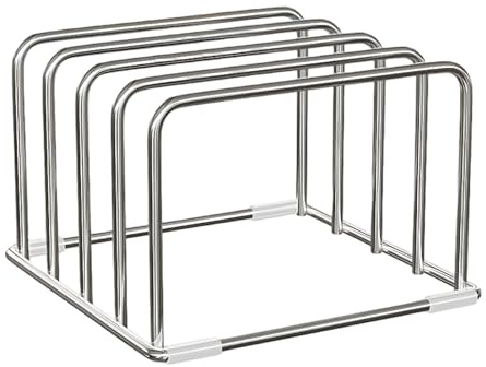 Cutting Board Stand, Stainless Steel, 16x16x9.5cm, Chopping Board Holder, Multi-Purpose Storage Rack, Space-Saving Design, for Offices Books Files Cookware Pans Home Indoor