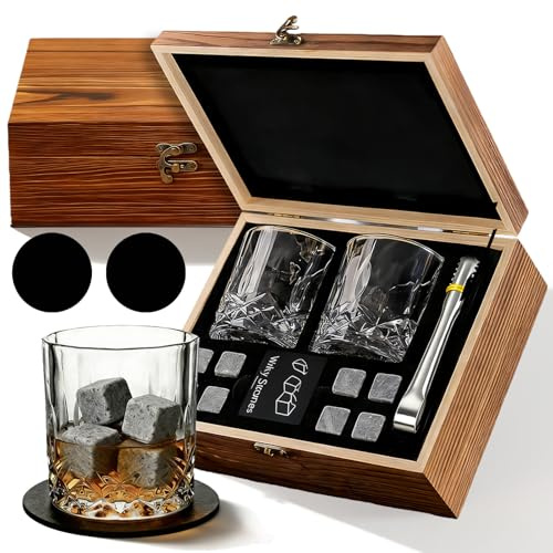 Whiskey Gift Sets for Men, with 2 Whiskey Glasses, 8 Reusable Whiskey Stones and 2 Coaster, Perfect for gifting to men on occasions like birthdays,Father's Day,Valentine's Day,holidays,housewarming