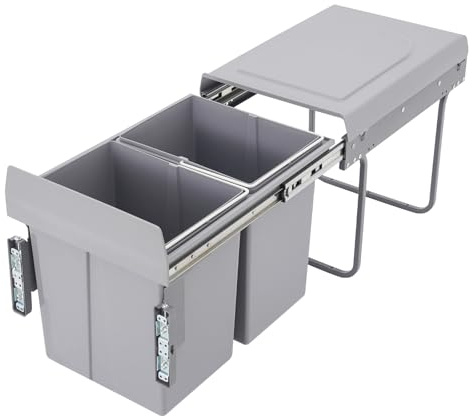 MEHOOSPVN Cubo de basura de 2 x 20 litros, extensible, cubo de basura de cocina extraíble con puertas para armario bajo, 49 x 35 x 43 cm, color gris