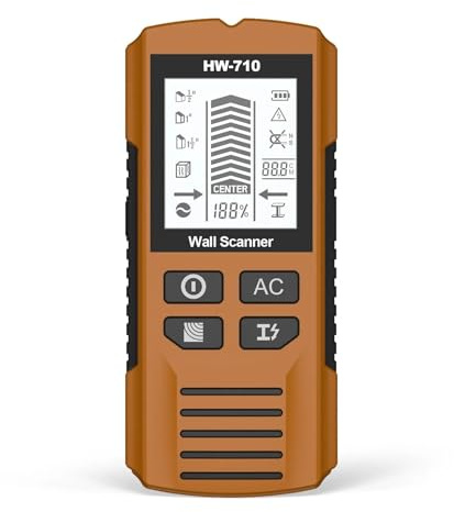 Rilevatore Tubi e Cavi Elettrici, Rilevatore di montanti multifunzione, scanner da parete, cavi CA, fili, rilevatore profondità, elettronico legno(Yellow)