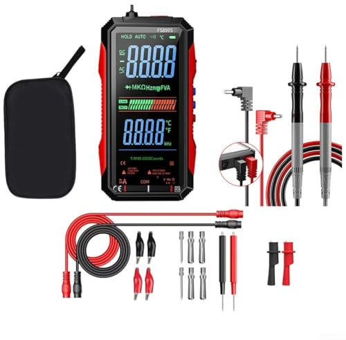 FS899S Digital Multimeter With Voice Broadcast, USB-C Rechargeable, True RMS 6000 Counts, AC/DC Voltage Current Capacity Continuity Non Contact Voltage (NCV) Detector Multimeter(FS899S+BAG+16in1+2Cl)