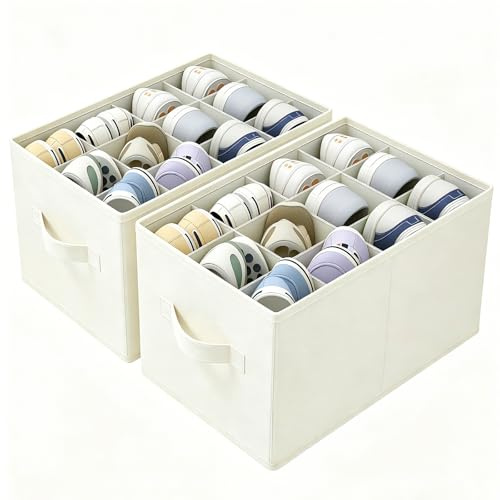 Tryora Shoe Organizer for Closet, 2 Pack Foldable Shoe Storage Containers with Reinforced Handles Shoes Bins Fits up to 24 Pairs, Shoe Storage Organiser Boxes for Wardrobe, Beige
