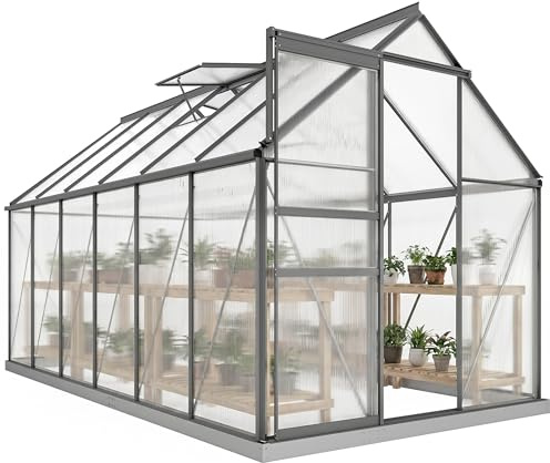 Outsunny Serre de Jardin 7 m² avec Fondation 190 x 375 x 199 cm Gris Foncé