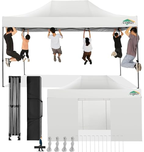 COBIZI Gazebo 3x4,5 Pieghevole Impermeabile con Parete Laterale,Gazebo Esterno Resistente,Tende per Gazebo,Tendone Padiglione Pop Up per Feste Campeggio (3 per 4,5m Bianco)