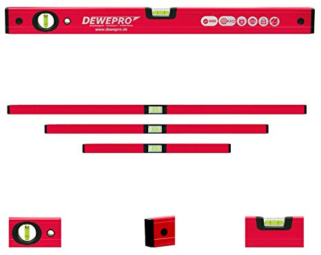 DEWEPRO 3-tlg. Profi-Set - Aluminium Wasserwaage - rot lackiert - 3-teilig - Längen: 100cm + 150cm + 200cm - Messtoleranz: 0,5mm/m - Aluwasserwaage Aluminiumwasserwaage