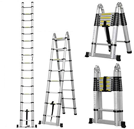 16.5 ft Step Folding Ladders 5m 8 Steps or 16 Steps Ladder Foldable Step Ladder Anti-Slip and Portable Extension Ladder with Certificate EN131 Max Load 330lb