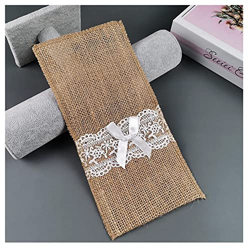 Egurs 10 Stück Jute Bestecktasche mit Spitze Hochzeitsdeko Sackleinen Besteckhalter Vintage Tischdeko Messer und Gabeln Besteckbeutel für Hochzeit Geburtstag Party Weihnachten 22 x 11 cm 4#