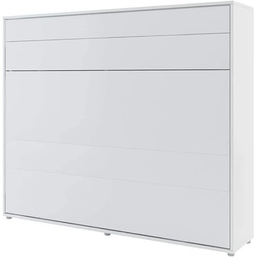 Armadio Letto a Scomparsa Orizzontale Consus - 160x200 cm, Bianco Opaco, Ripiano, A Parete