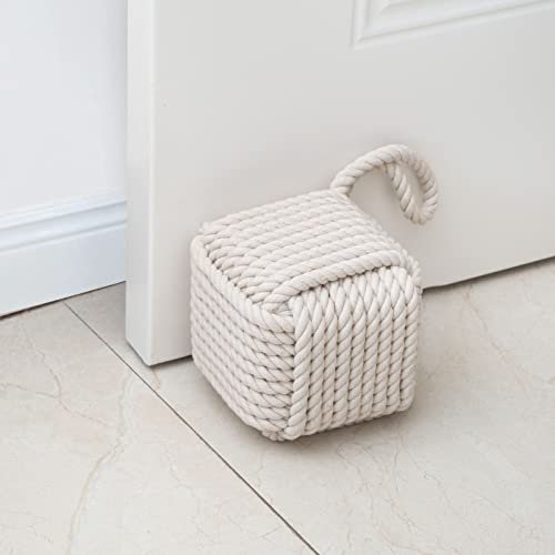 Marwood Rope Knot Door Stops Decorative Nautical Door Stopper Handmade with Handle, Weighted Interior Square Doorstop Sailor Knot for Door and Window - Beige (13x13cm, 2kg)