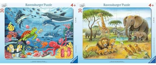 Ravensburger Kinderpuzzle - Unten im Meer - 30-48 Teile Rahmenpuzzle für Kinder ab 4 Jahren & Kinderpuzzle - 06146 Afrikas Tierwelt - Rahmenpuzzle für Kinder ab 4 Jahren, mit 30 Teilen