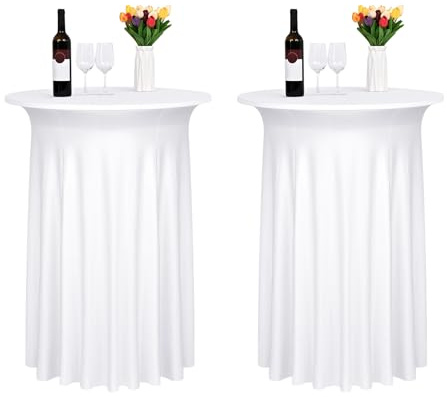 2-Pack Weiß Spandex Cocktail Tischdecke mit Rock,elastische Spannbetttischdecke passend für High Top Round Table,Wellenförmige Cocktail Tischdecke Geeignet für Hochzeit Bankett (32x43)