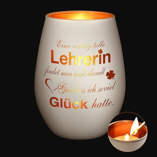 Joymaking Windlicht mit Gravur Abschiedsgeschenk für Lehrerin, Deko Windlicht aus Glas mit Gravur Geschenk für Lehrer, Teelichthalter Geschenke Deko Laterne mit Tolle Lehrerin Geschenk für Lehrerin