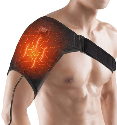 Schulterbandage USB Schnellheizend Schulterwärmer mit 3 Heizstufen Schulterstütze Beheizt Schulterpolster Verstellbar Schulterschutz Bandage Schulterriemen für Links Rechts Schulterverletzung Schwarz