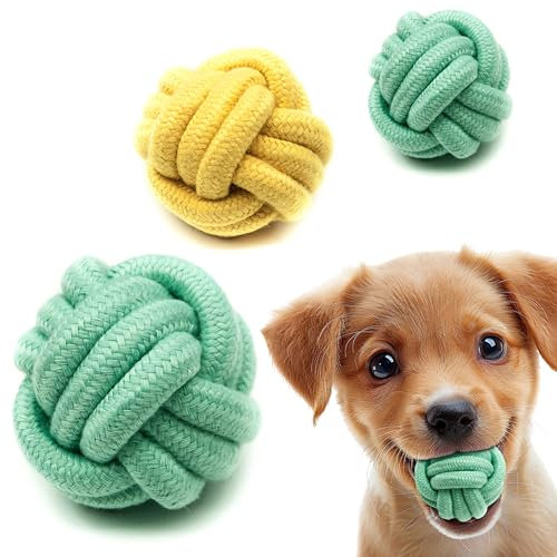Petopedia 5cm Braided Knot Balls for Puppy Toys - Washable Dog Chew Toys & Ropes for Interactive Play, Durable, Boredom, Puppies Teething Relief (Pack of 3)
