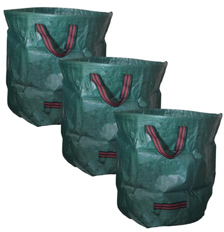 Uppsättning av 3 lövsäckar, trädgårdsavfallspåse, trädgårdsväska, robusta handtag (3 x 100 l gün)