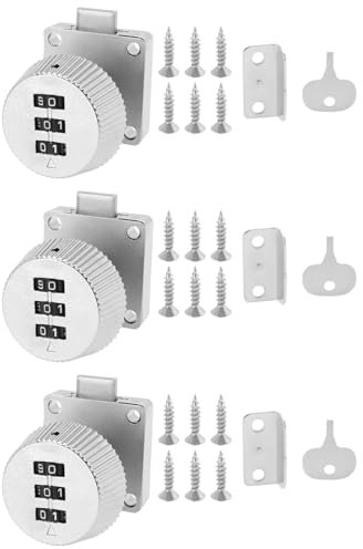 LT Easiyl 3 Piezas Cerradura Combinación 3 Dígitos Cerradura Seguridad con Combinación Sin Llave para Puertas de Gabinetes Archivadores Buzones Casilleros Y Cajones (Plata)