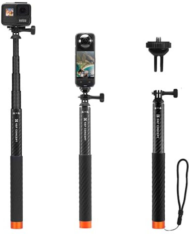 K&F Concept MS21 Carbon Fibre Selfie Stick, Invisible Selfie Stick with Adapter, Extendable Selfie Stick for Insta 360 Ace/Ace Pro/X4/X3/ONE X2/ONE X, DJI Osmo Action, AKASO Action Camera