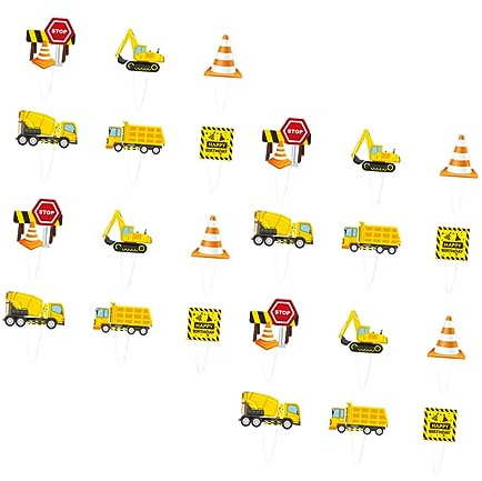 Vaguelly 24pcs Construction Vehicles Cake Toppers Birthday Party Decorations Lightweight Dessert Picks for Boys Unique Paper Cake Decor for Celebrations