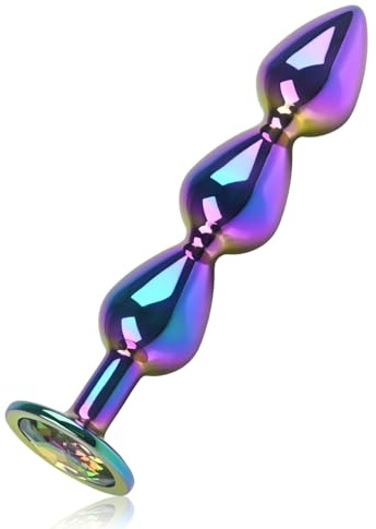 Plug Anal Metálico Bolas Anales con Diseño Colorido y Piedras Preciosas para Hombres y Mujeres, Plug Anal de Aleación de Aluminio Fetiche Masturbación Cadena Anal Juguete Sexual Dildo Masturbador (L)