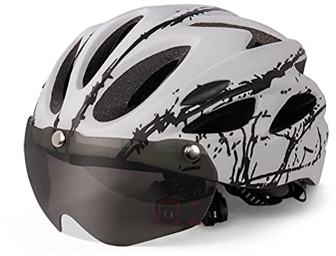 Helm Fahrradhelm für Erwachsene Männer Frauen Schutzhelm mit Magnetischem Visier (Weiß schwarz)