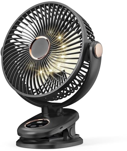 iNeibo 10000mAh Portable Clip on Fan, 90° Oscillating Fan, 8 Inch Rechargeable Battery Operated Desk Fan, Strong Airflow, 5 Speeds, Sturdy Clamp for Golf Cart Home Office Outdoor Camping (Black)