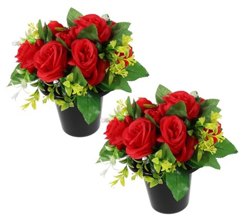 ROMISBABA 1paire Bouquet De Fleurs Funéraires Artificielles avec Vase Décoration De Tombe pour Cimetière Arrangements pour Commémorations Et Festivals